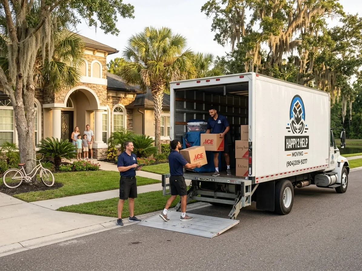 A Northeast Florida homeowner labeling moving boxes with a printed inventory checklist on the kitchen counter